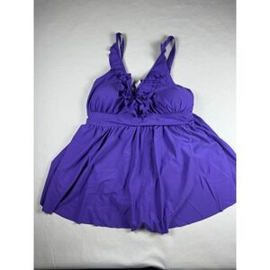 BloomChic Purple Ruffle V-Neck Swimdress One Piece Swimsuit Plus Size 18-20